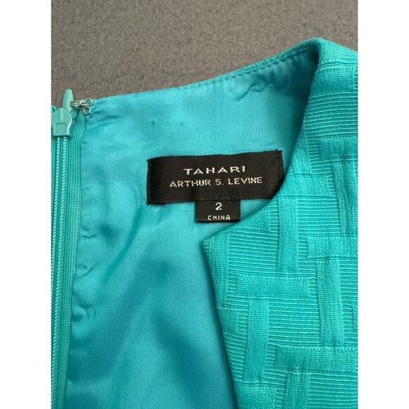 Tahari Arthur S. Levine Womens Sleeveless Sheath Dress Turquoise Size 2 Textured - Picture 3 of 5